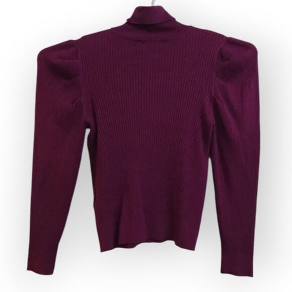 BOG Collection Ribbed Turtleneck Sweater Plum Purple Women’s M Puff Sleeve - Picture 3 of 7